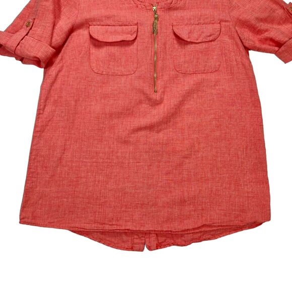 ELLEN Tracy Linen Tops Womens M Coral Summer Comfortable Beachy Casual Blouse - Picture 3 of 16